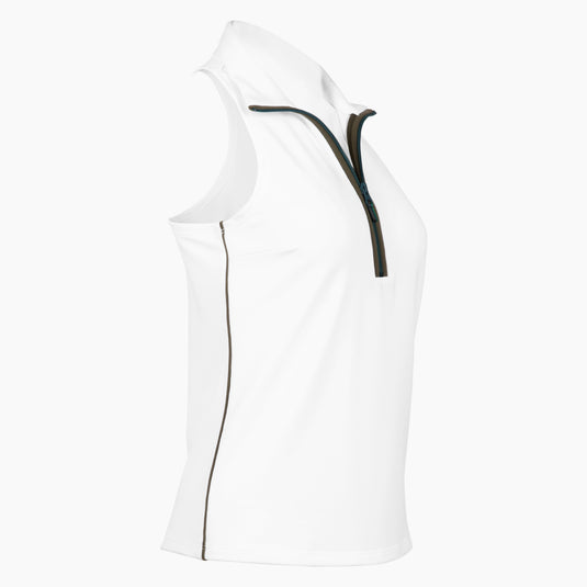 Side profile of White Back Nine womens golf sleeveless shirt