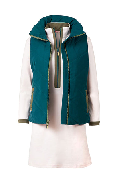 Load image into Gallery viewer, Teal Twilight Women&#39;s Golf Vest with White Dutchess womens golf dress with sleeves underneath

