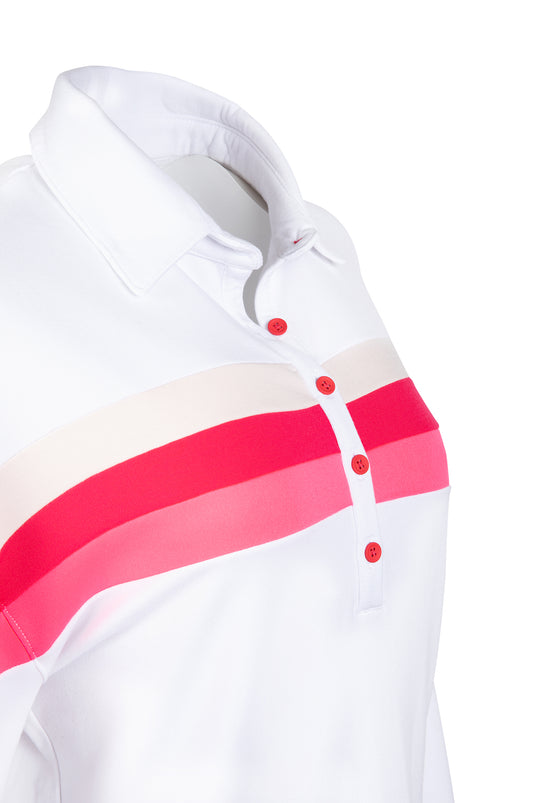 White Murray women's golf long sleeve shirt with pink accents collared shirt