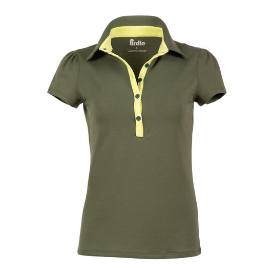 June Daly women's golf polo in olive green.