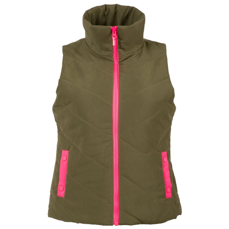 Load image into Gallery viewer, Olive Green Twilight Women&#39;s golf Vest with Pink Zipper
