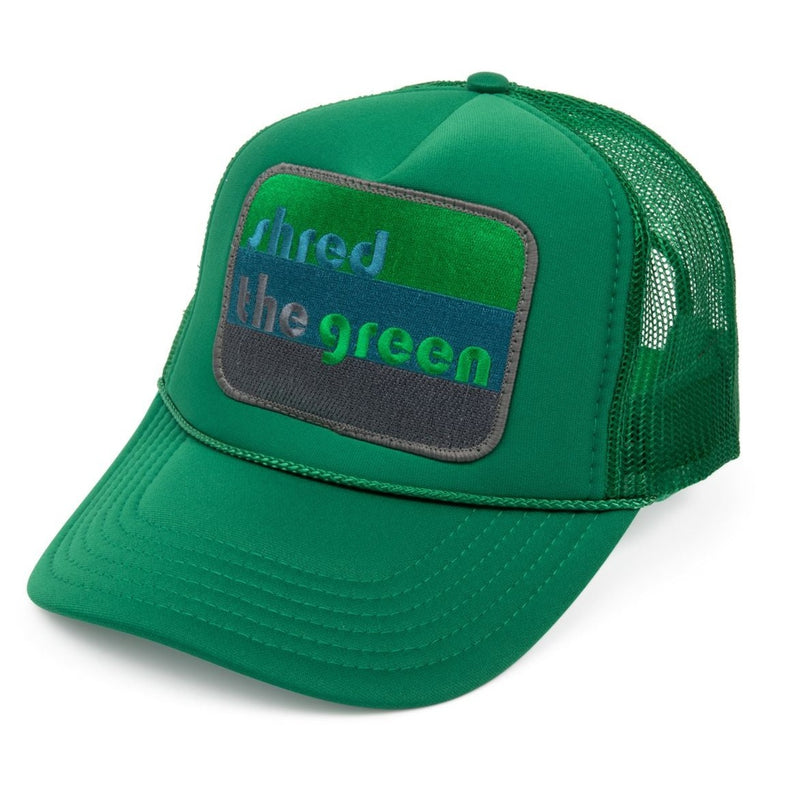 Load image into Gallery viewer, Green shred the green golf trucker hat
