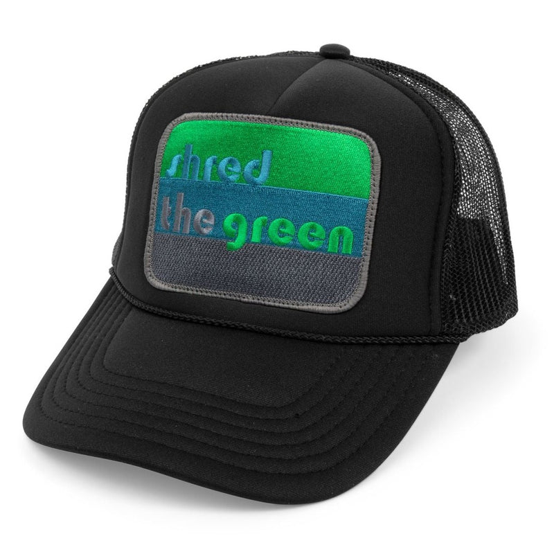 Load image into Gallery viewer, Black shred the green golf trucker hat

