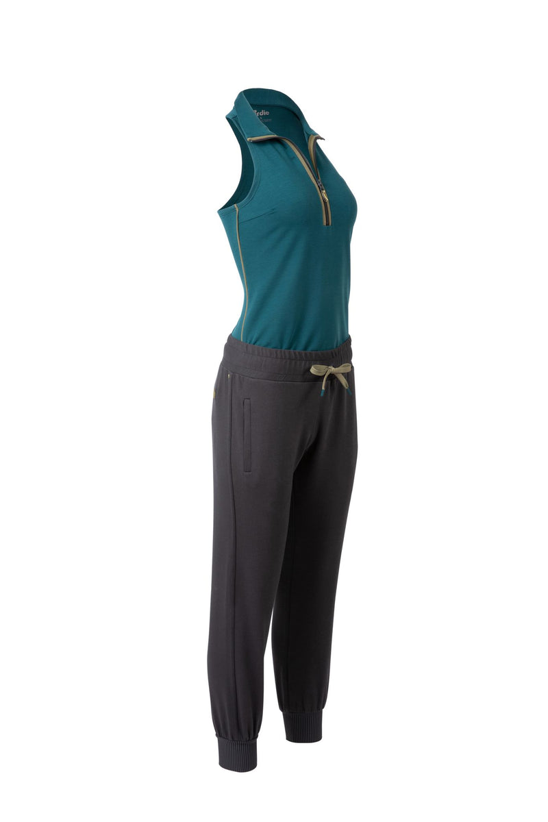 Load image into Gallery viewer, teal back nine sleeveless golf shirt with black ace golf joggers on a ghost mannequin.
