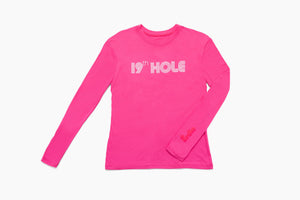 Pink 9th hole longsleeve golf t-shirt.