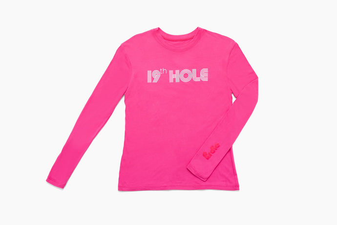 Pink 9th hole longsleeve golf t-shirt.