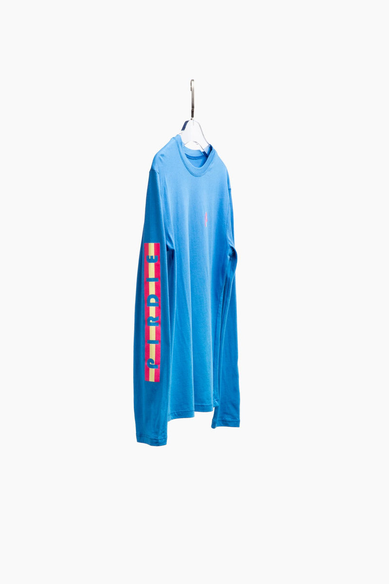 Load image into Gallery viewer, Pirdie longsleeve golf t-shirt in Blue on hanger.. 
