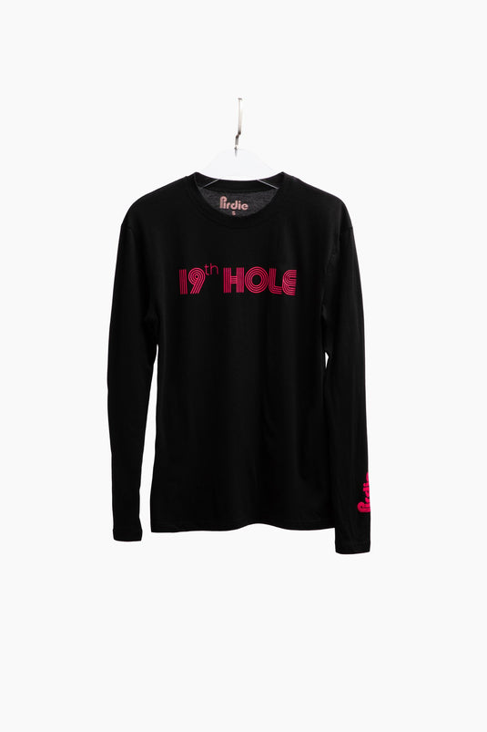 Black 19th hole long sleeve golf t-shirt.