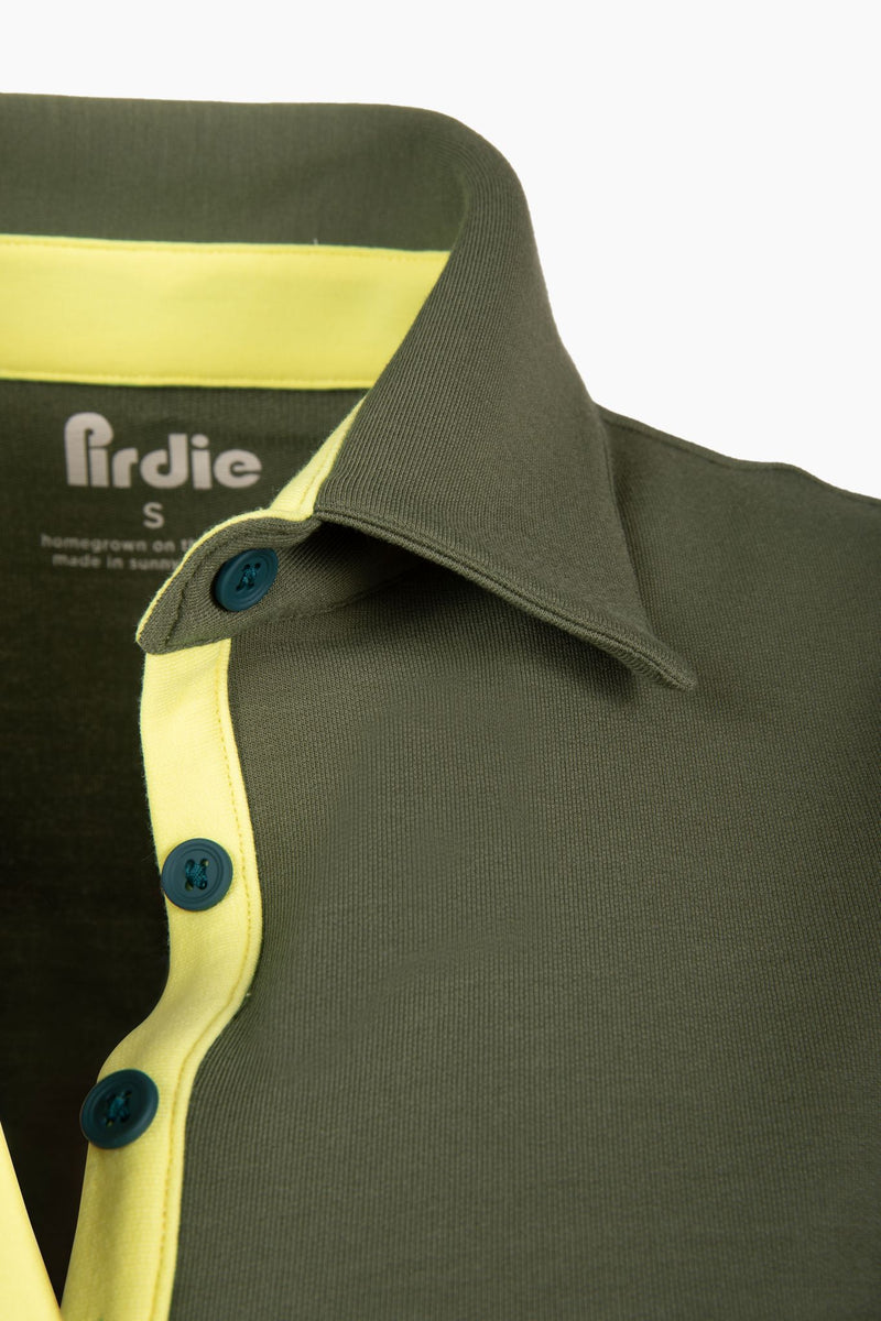 Load image into Gallery viewer, Collar of June Daly women&#39;s golf polo in olive green. 
