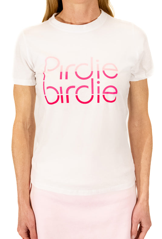 Model wearing Pirdie Birdie golf t-shirt.
